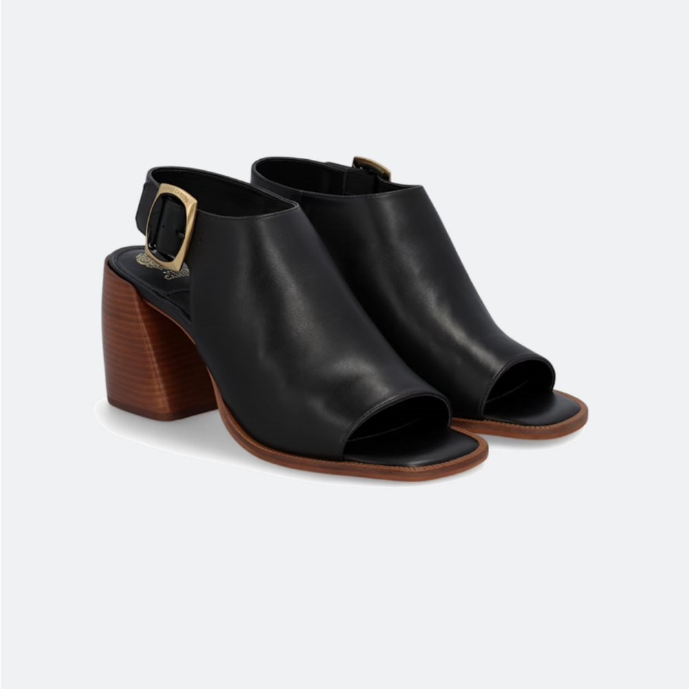 Vince Camuto Black Leather Open-Toe Heels Preena Leather Heel